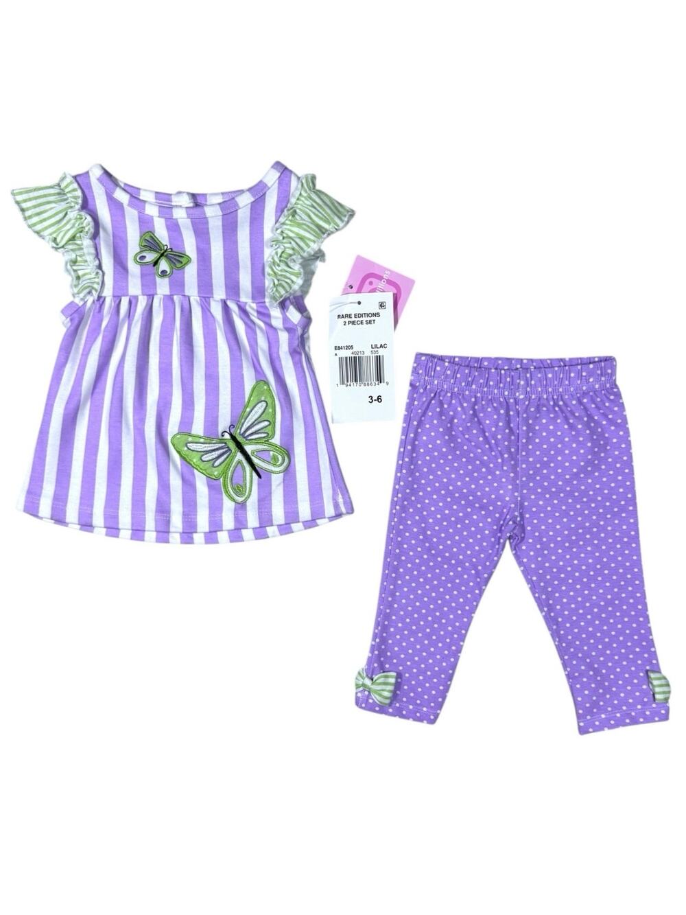 Rare Editions Baby Girls Striped Butterfly Top Polka Dot Leggings Set 3-6M NWT